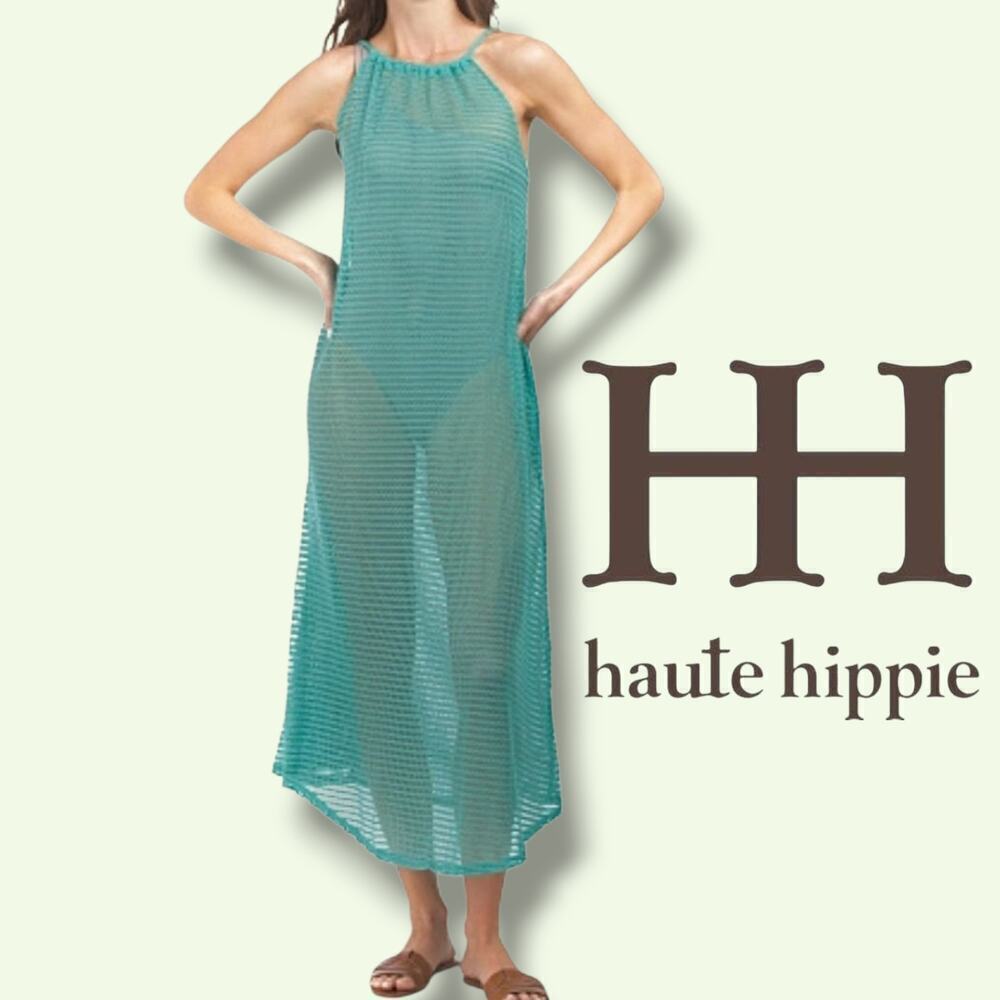 Haute Hippie women's Blue Crochet Maxi Dress Beach Boho Rope Straps Pockets - Picture 10 of 10